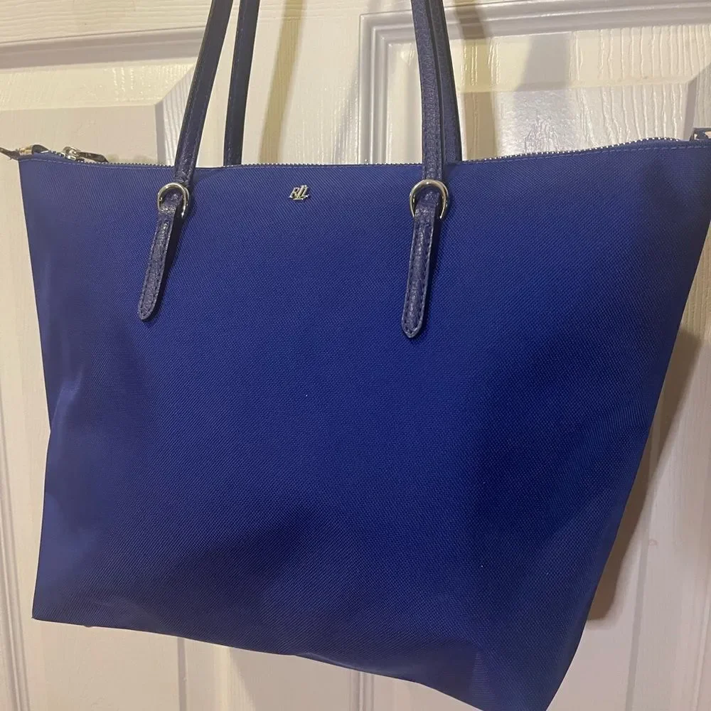 Lauren Ralph Lauren Nylon Royal Blue Medium tote synthetic straps & trim .
